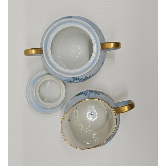 Vintage Bavaria Hand Painted Porcelain Blue Flowers Creamer & Lidded Sugar Bowl - Picture 6 of 8